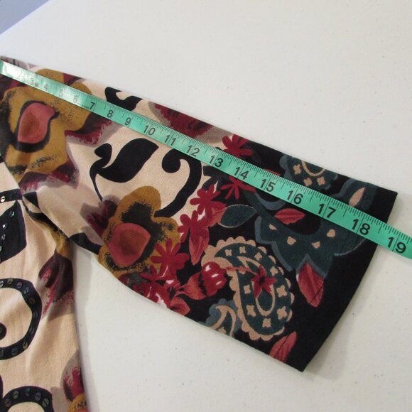 Monroe & Main Sequined Floral Cotton 3/4 Sleeve Autumn Colors Top - Picture 13 of 16